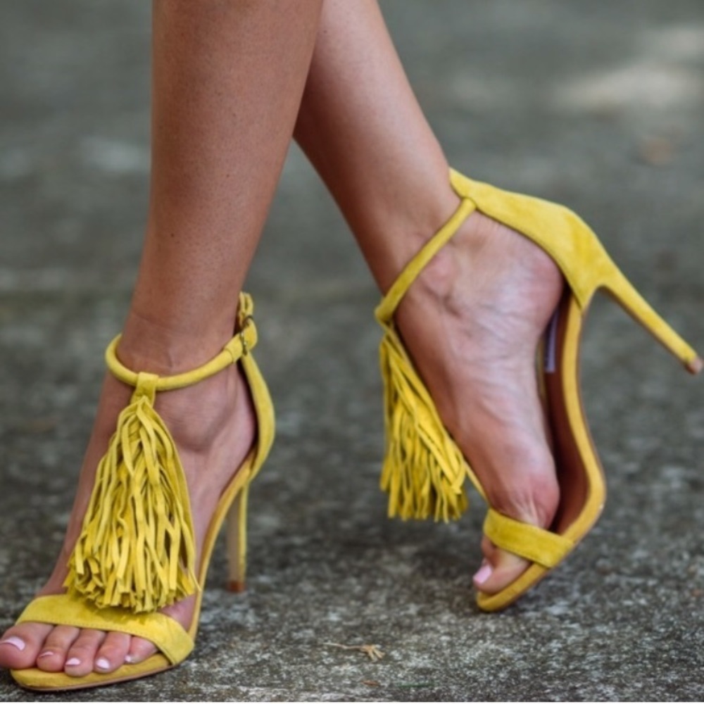 Steve Madden Yellow Fringe Heeled Sandals